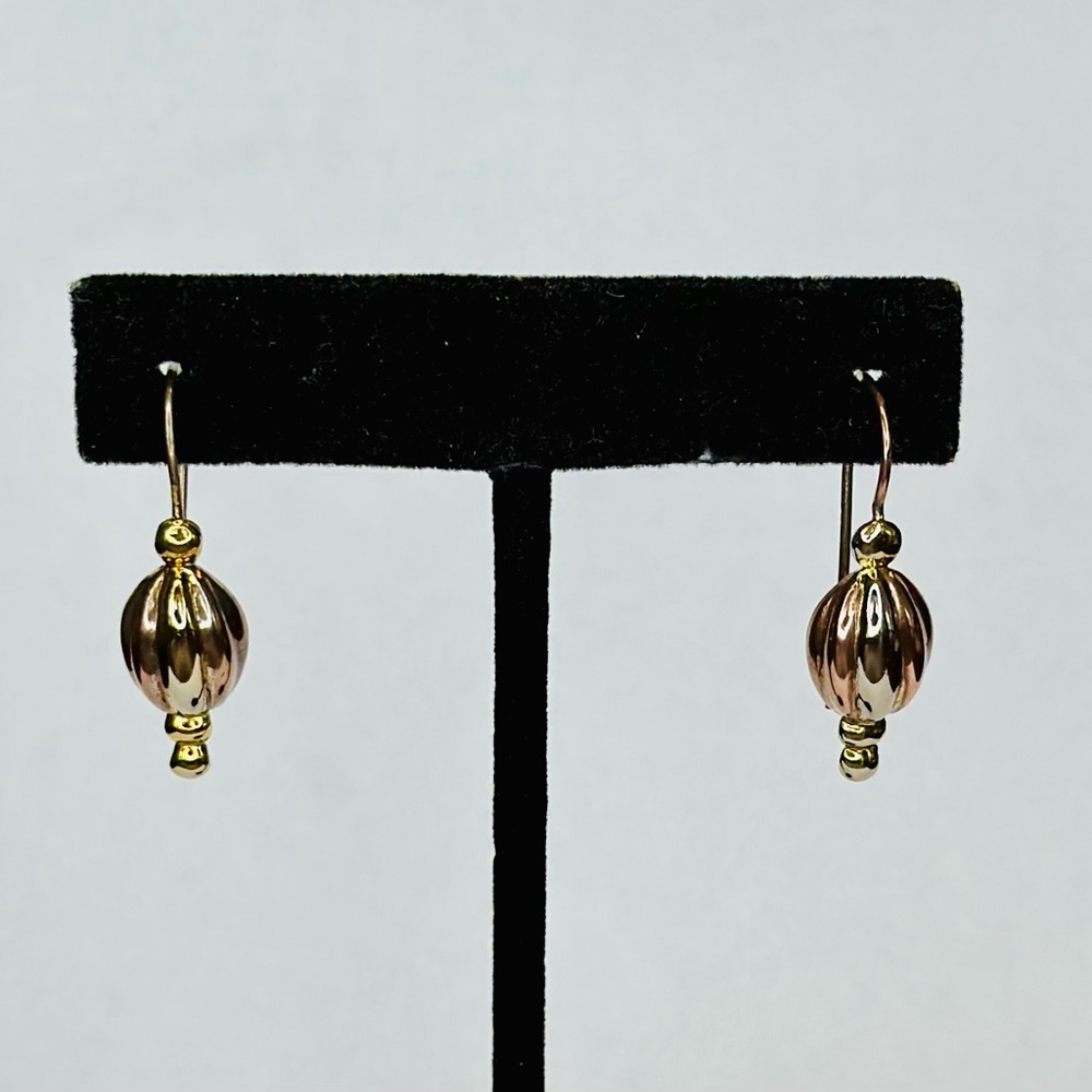 Vintage 1980s Sterling Silver & Gold Melon Dangle Drop Earrings